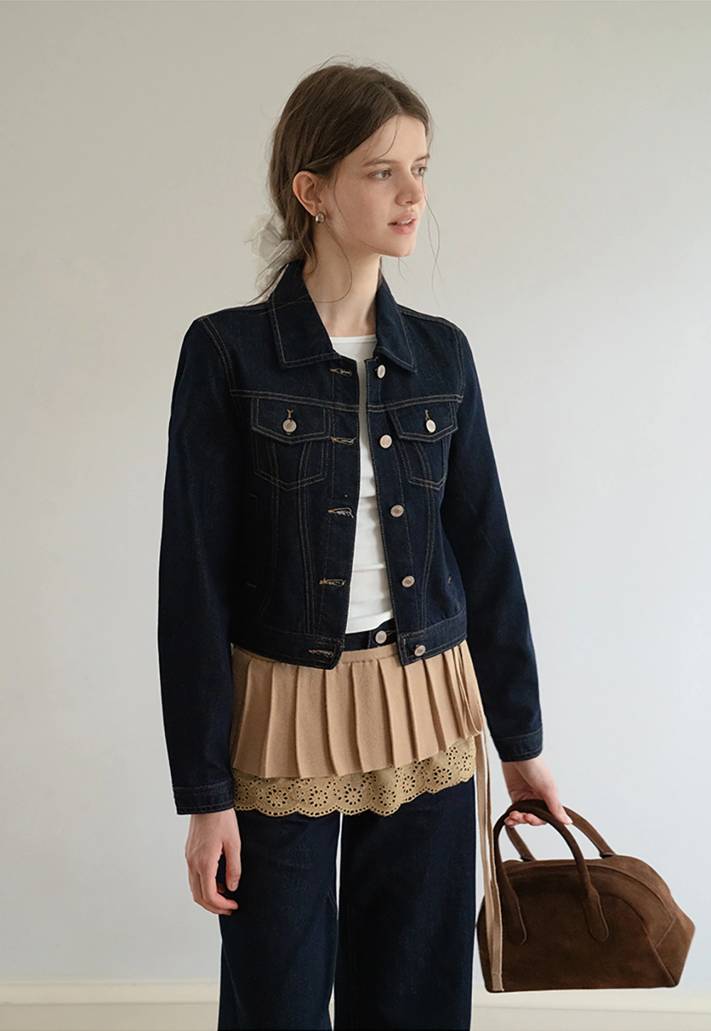 Womens Denim Jacket and Wide Leg Jeans Set