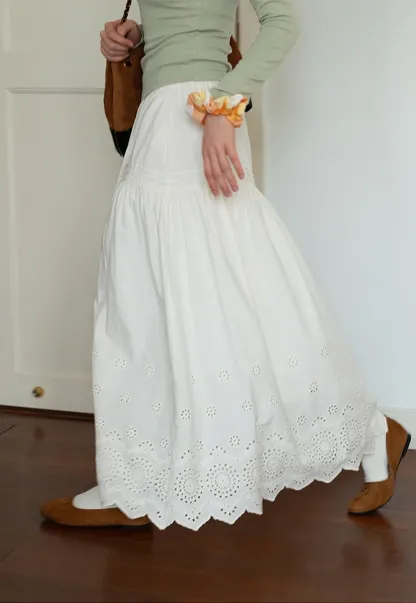 Womens Vintage White Maxi Skirt