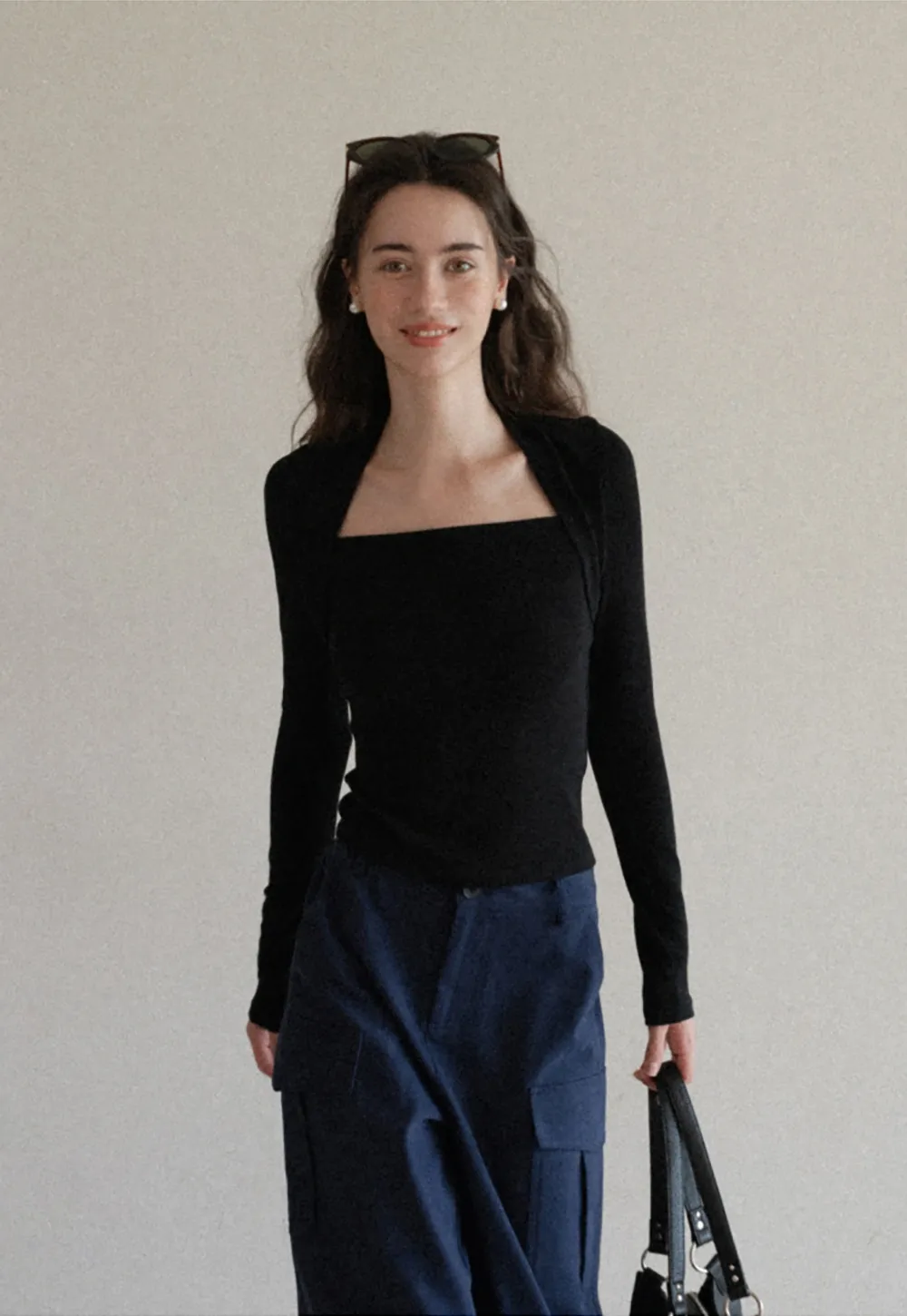 Square Neck Long Sleeve Slim Fit Top