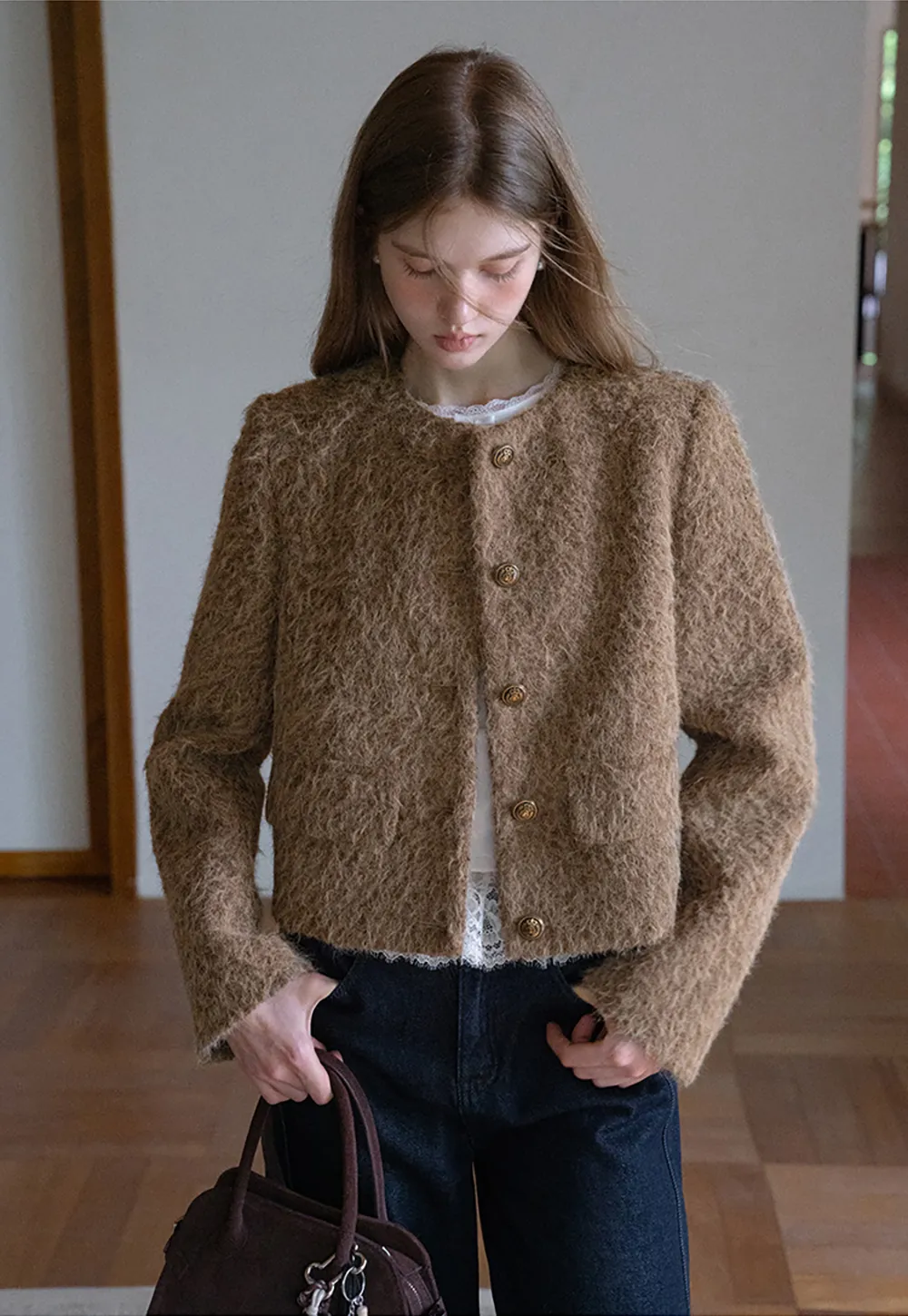 Fuzzy Button Up Jacket