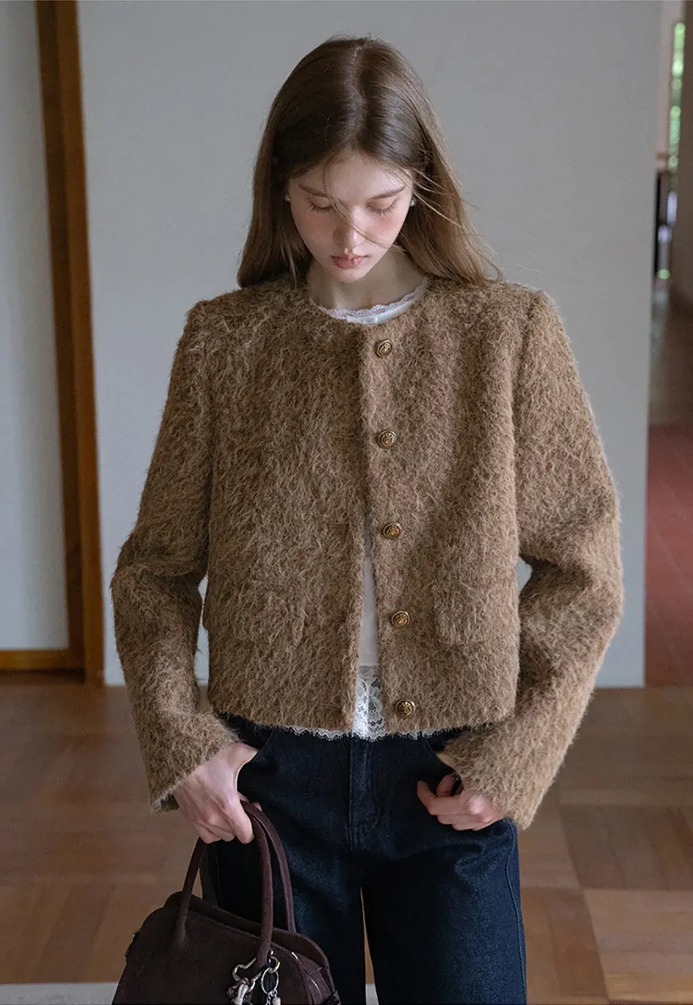 Fuzzy Button Up Jacket