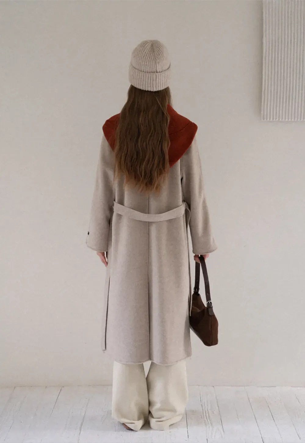 Wool Blend Belted Coat with Scarf Detail