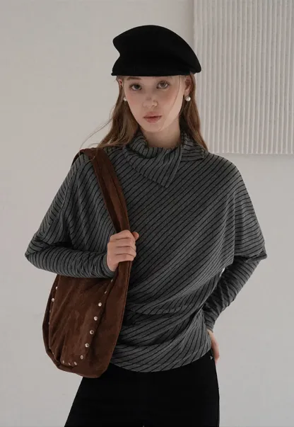 Striped High Neck Relaxed Fit Top