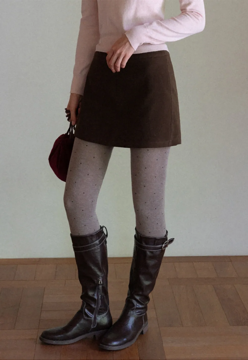 Women Faux Suede A-line Mini Skirt High Waist