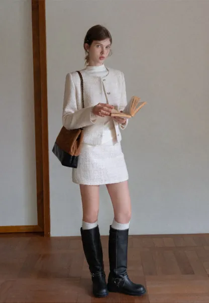 Women Cream White Lace Cuff High Neck Tee