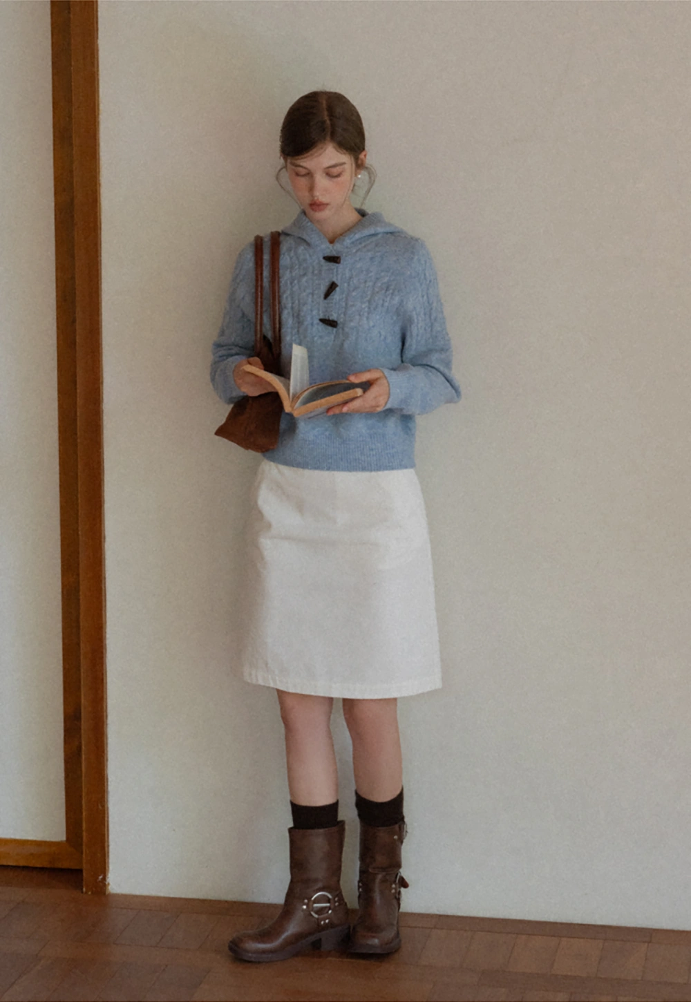 Women Winter Cable Knit Hooded Pullover