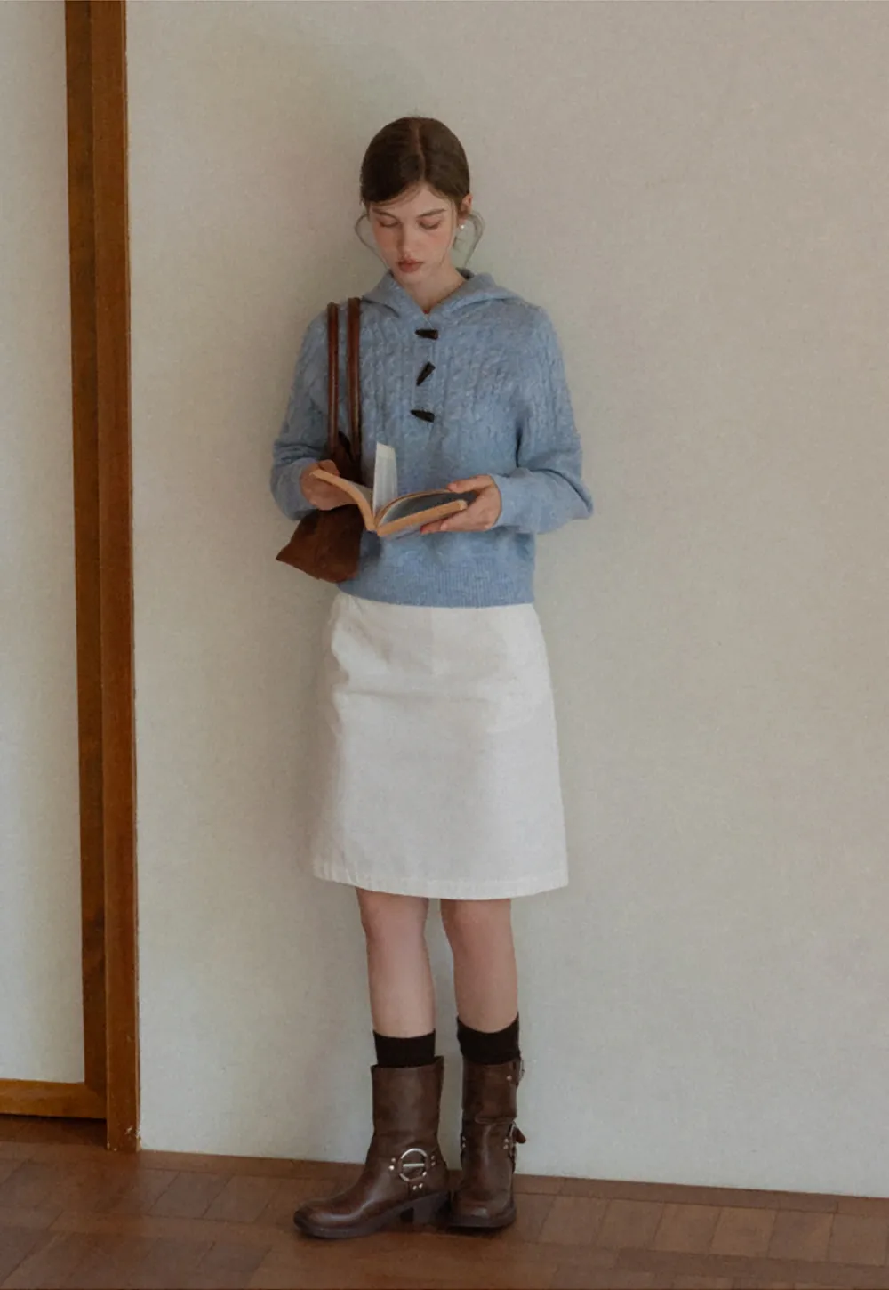 Women Winter Cable Knit Hooded Pullover