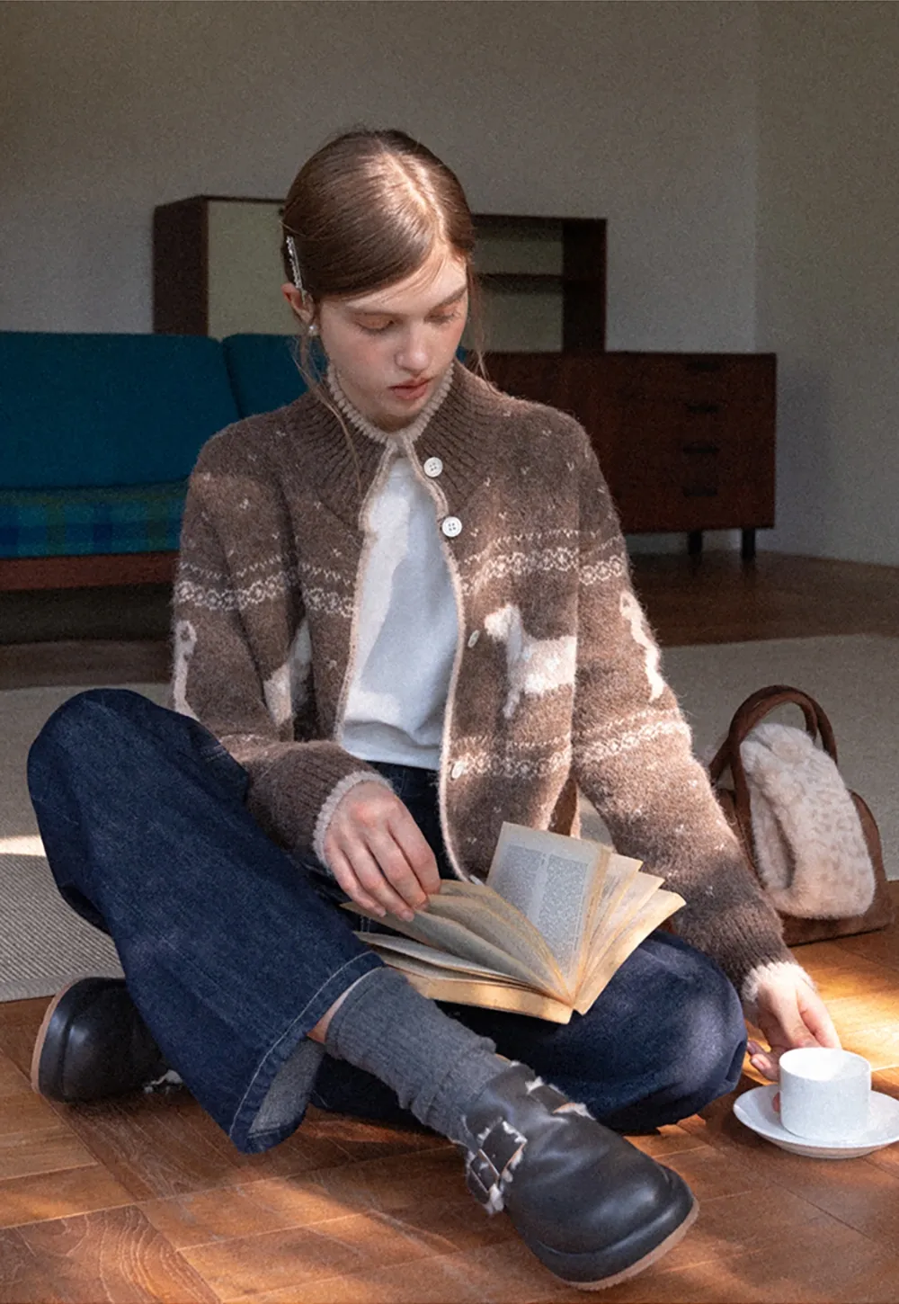 Dog Pattern Knit Cardigan