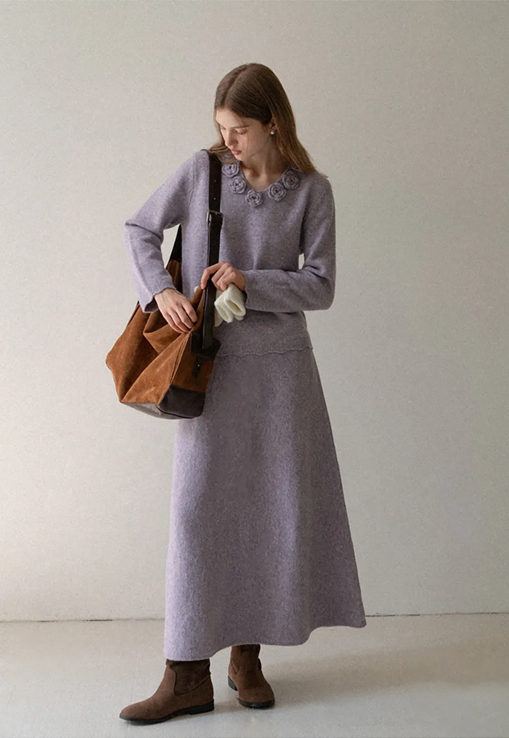 Womens Knitwear Set Long Sleeve Top Skirt