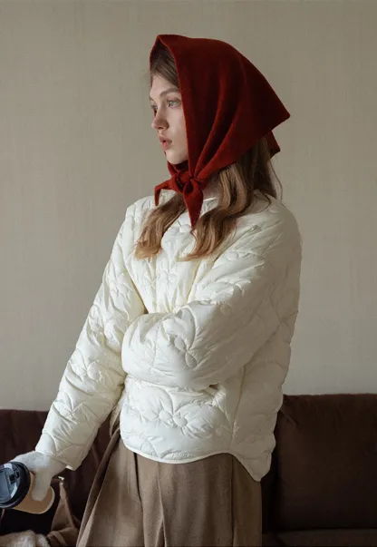 Round Neck Quilted Jacket Women Casual Outerwear