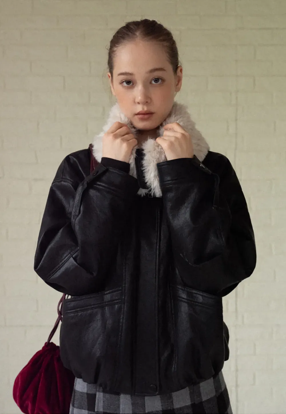 Faux Leather Jacket with Faux Fur Collar