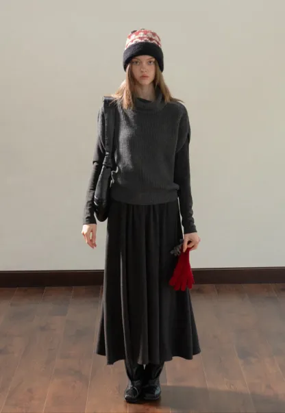 Women Knit Turtleneck Shawl and Long Sleeve Dress