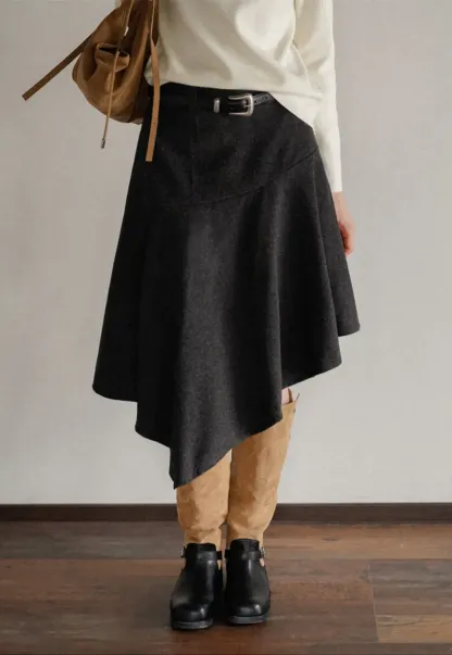 Asymmetric Wool-Blend Midi Skirt