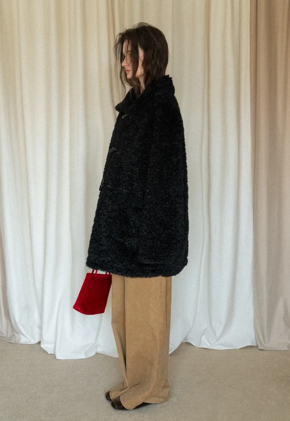 Women Fuzzy Toggle Coat Warm Winter Outerwear