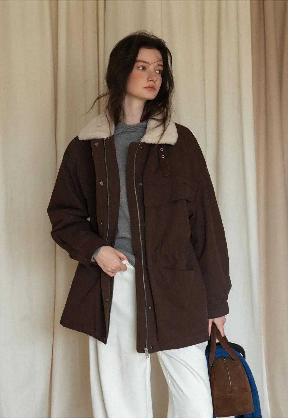 Faux Shearling Collar Utility Jacket