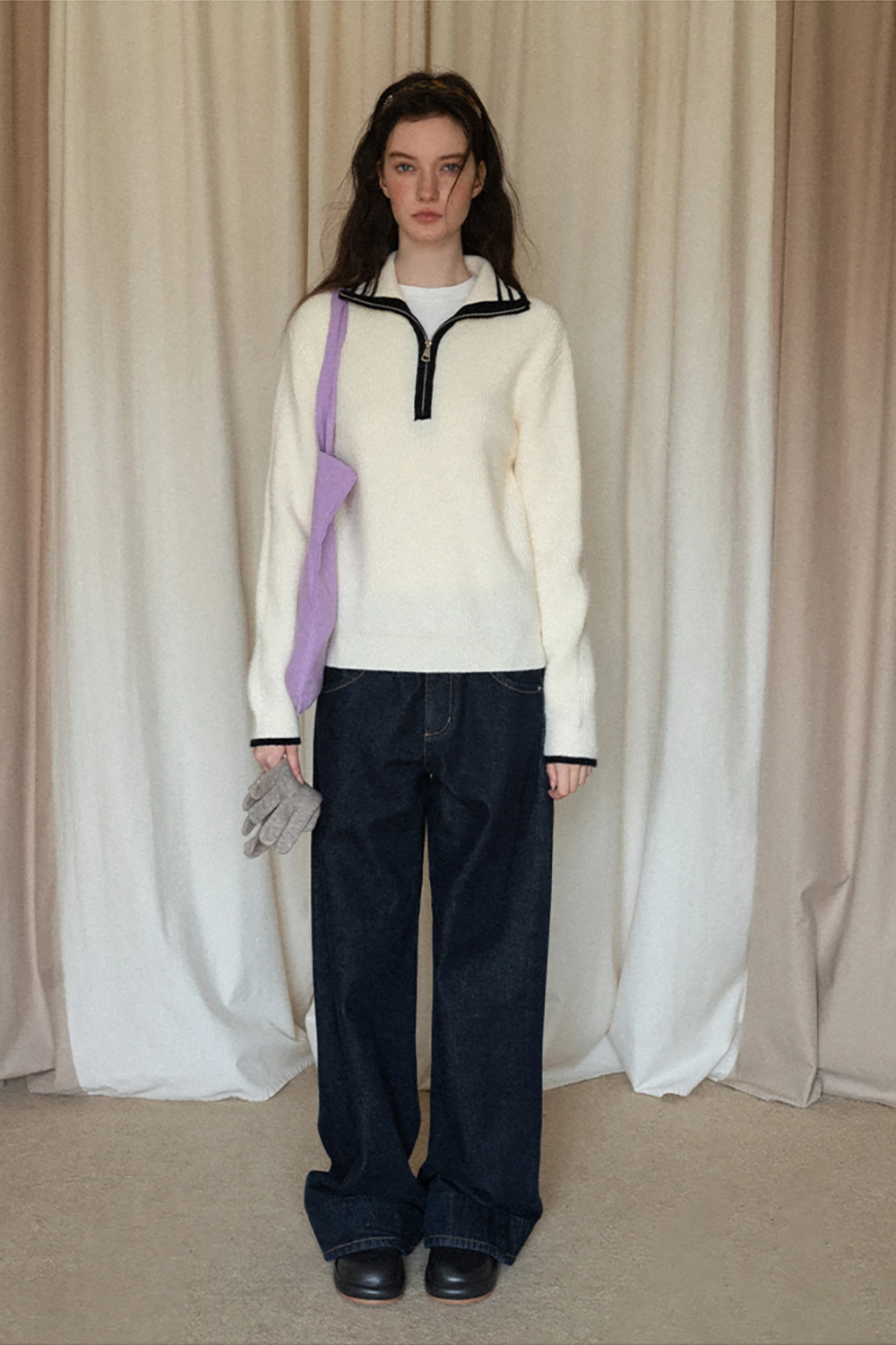 Women’s Sailor Collar Half Zip Sweater