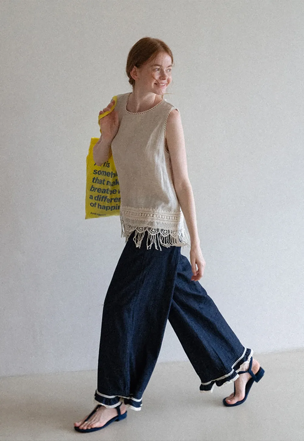 Lace Hem Wide Leg Jeans