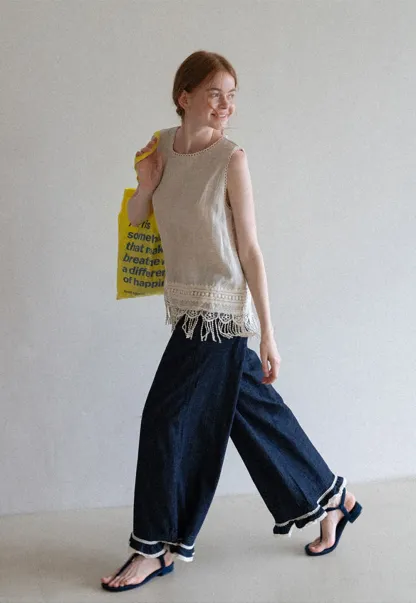Lace Hem Wide Leg Jeans