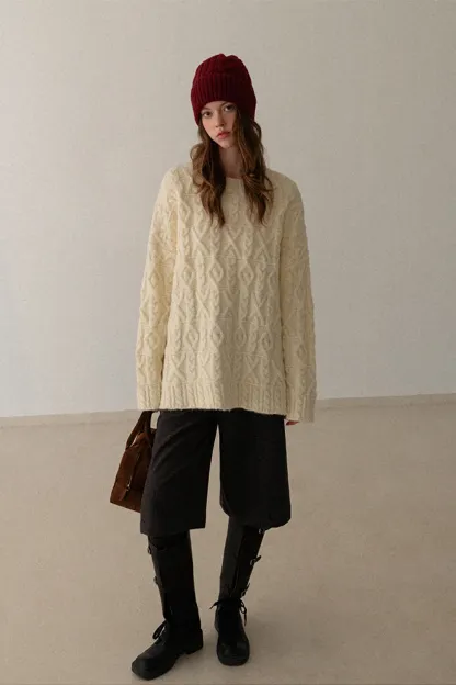 Cable Knit Diamond Pattern Sweater