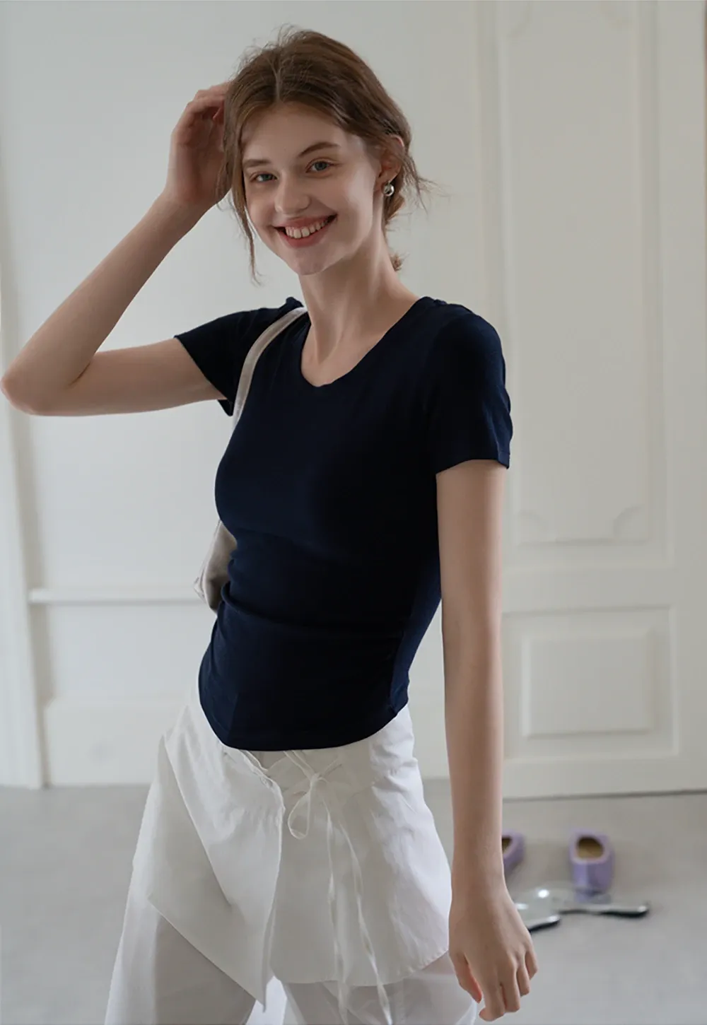 Ruched Slim Fit Short Sleeve Tee