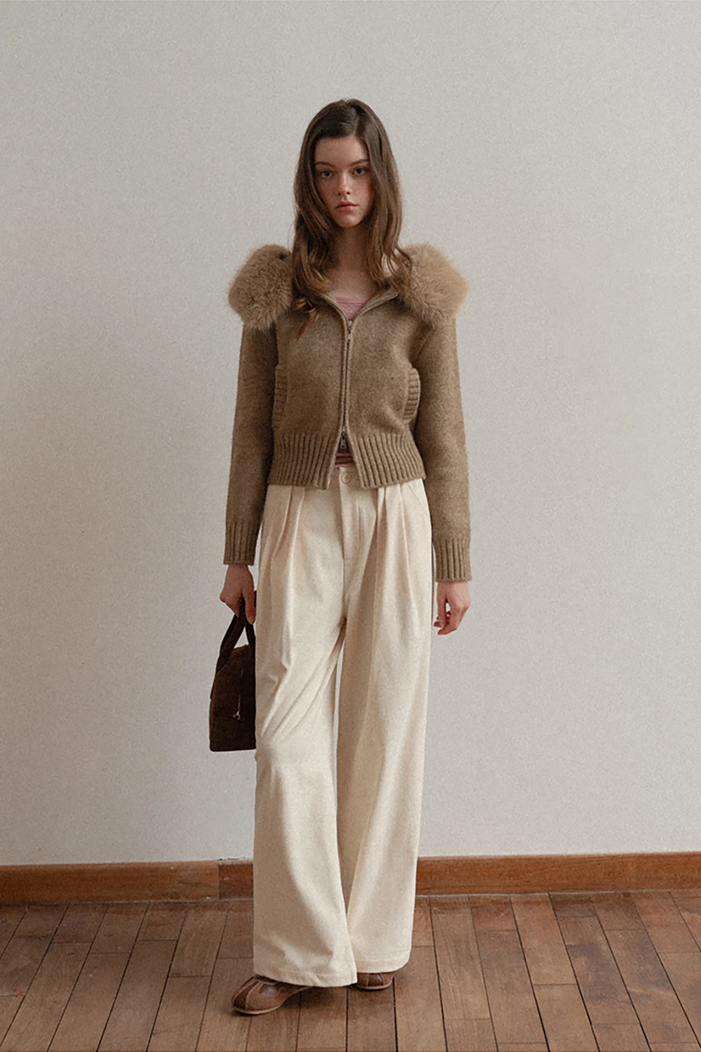 Zip Sweater and Pleated Skirt Combo