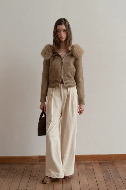 Zip Sweater and Pleated Skirt Combo