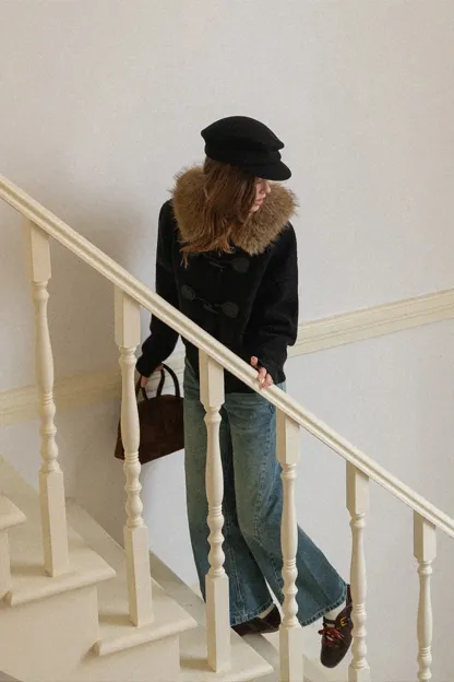 Faux Fur Hooded Cable Knit Sweater