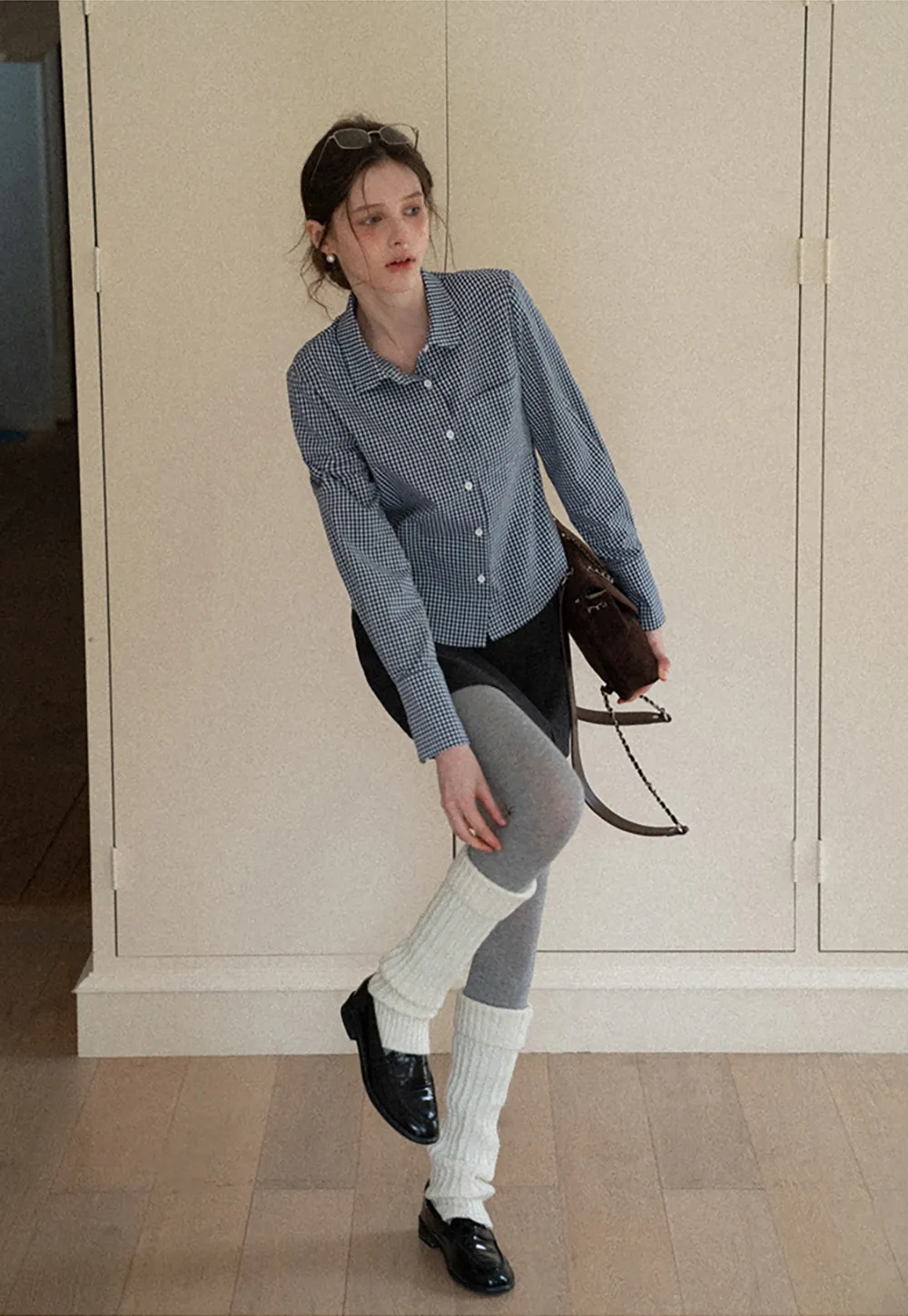 Women Classic Gingham Checkered Button-Up Shirt