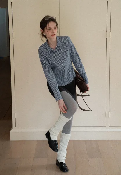 Women Classic Gingham Checkered Button-Up Shirt