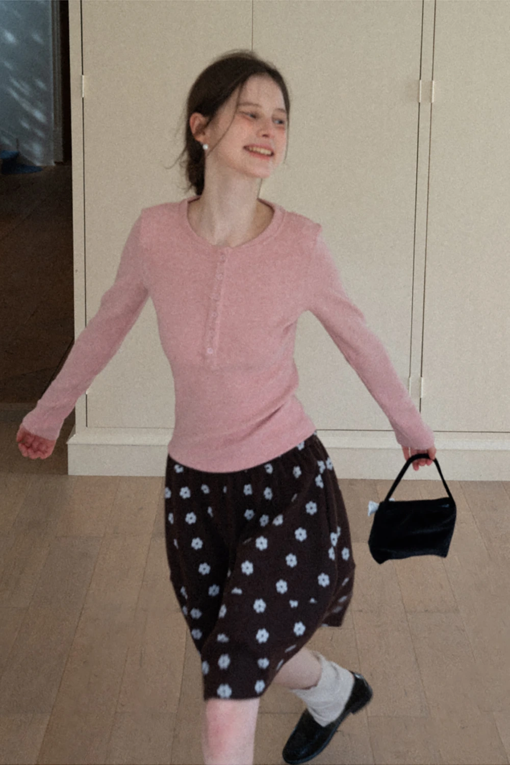 Floral Print Woolen Puff Skirt