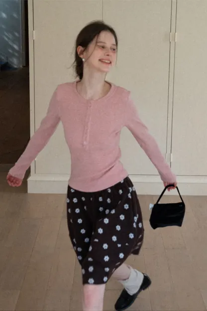 Floral Print Woolen Puff Skirt