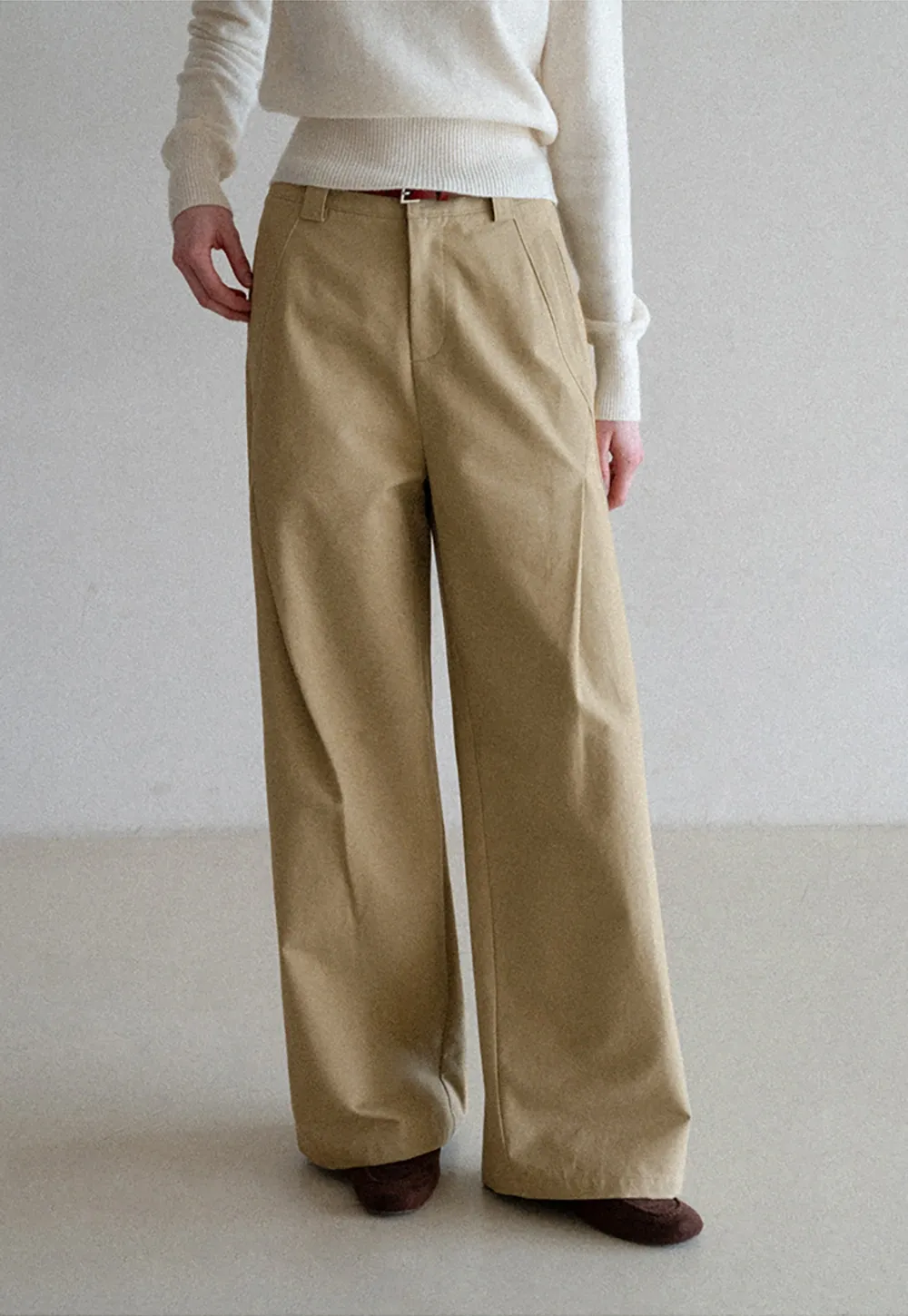 Wide leg high waist casual pants with back pocket design