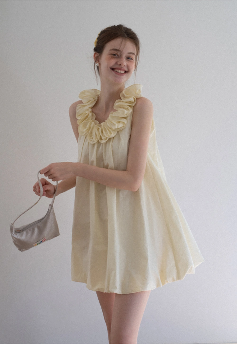 Ruffle Neck Babydoll Mini Dress