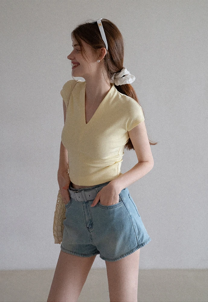 Belted High-Waist Denim Shorts