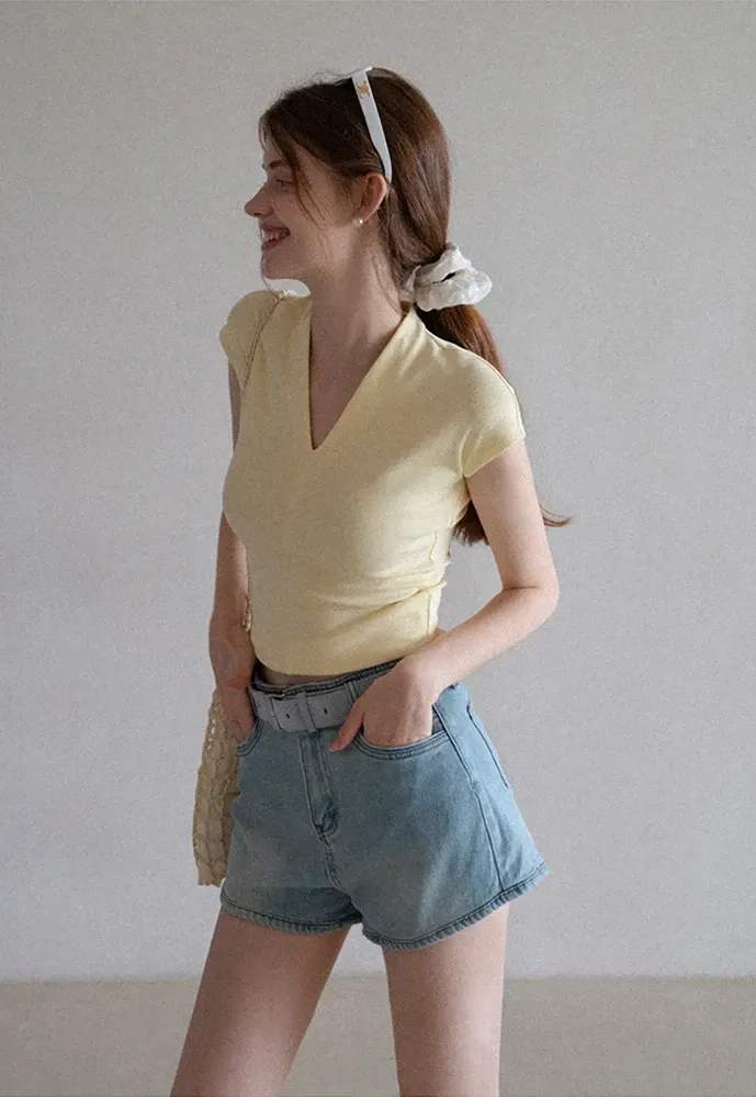Belted High-Waist Denim Shorts