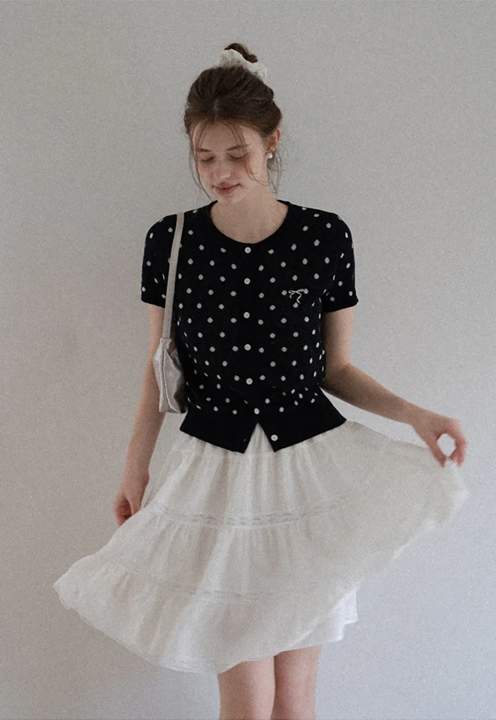 Women's Ruched Button Front Knit Top