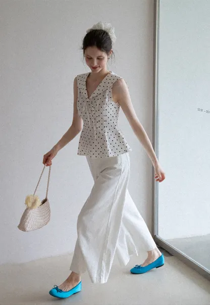 Women's Polka Dot Peplum Blouse