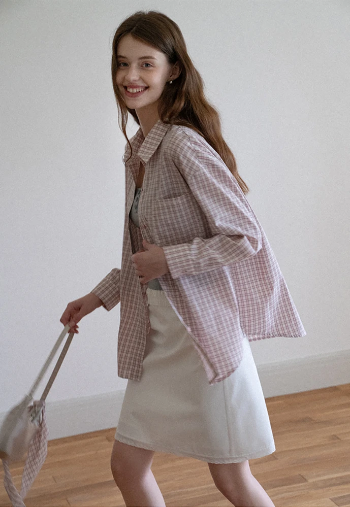 Women Plaid Tie‑Neck Shirt