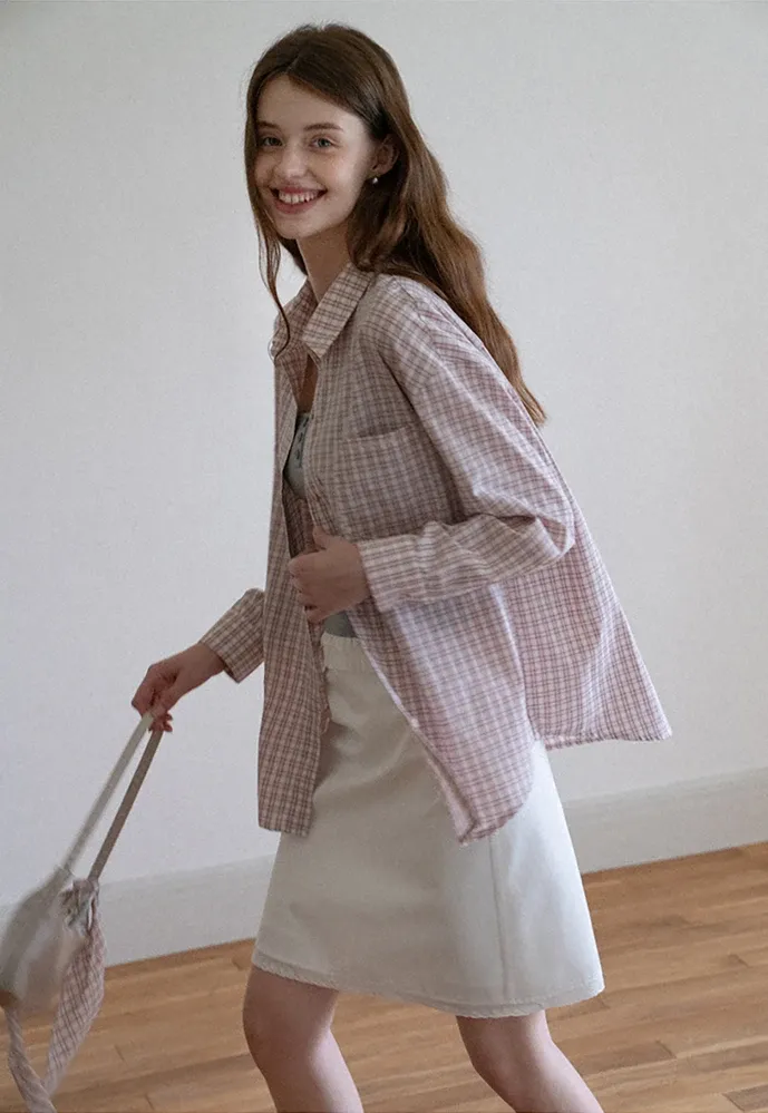 Women Plaid Tie‑Neck Shirt