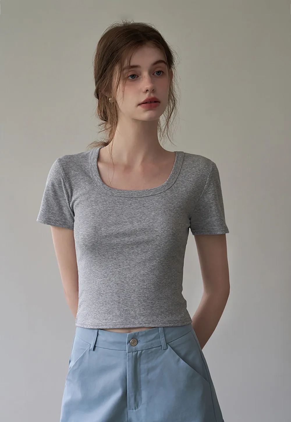 Women's Solid Square Neck Fitted T-Shirt And Tank Top