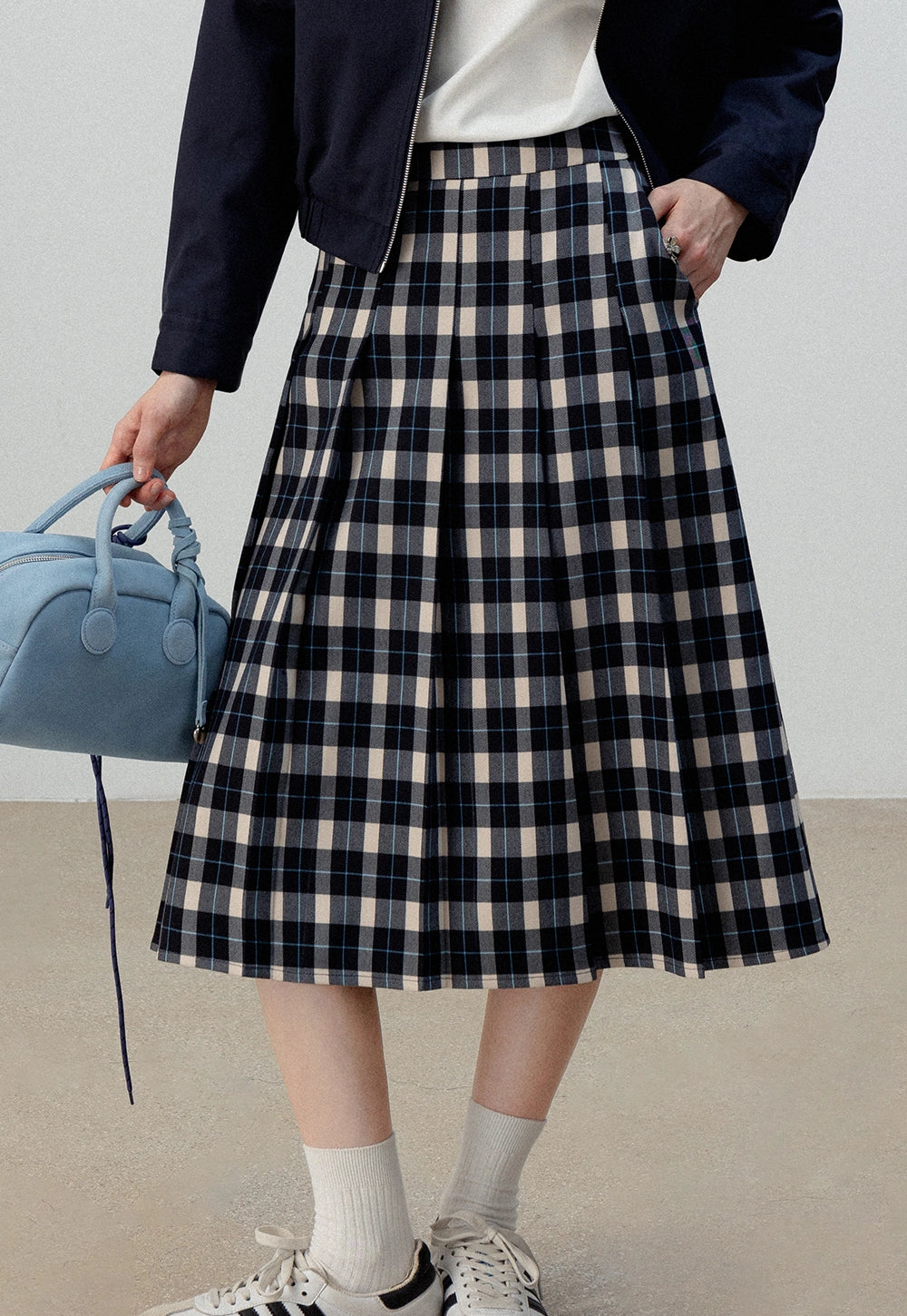 Navy Plaid-Skirts(Shipping within 3-10 days)