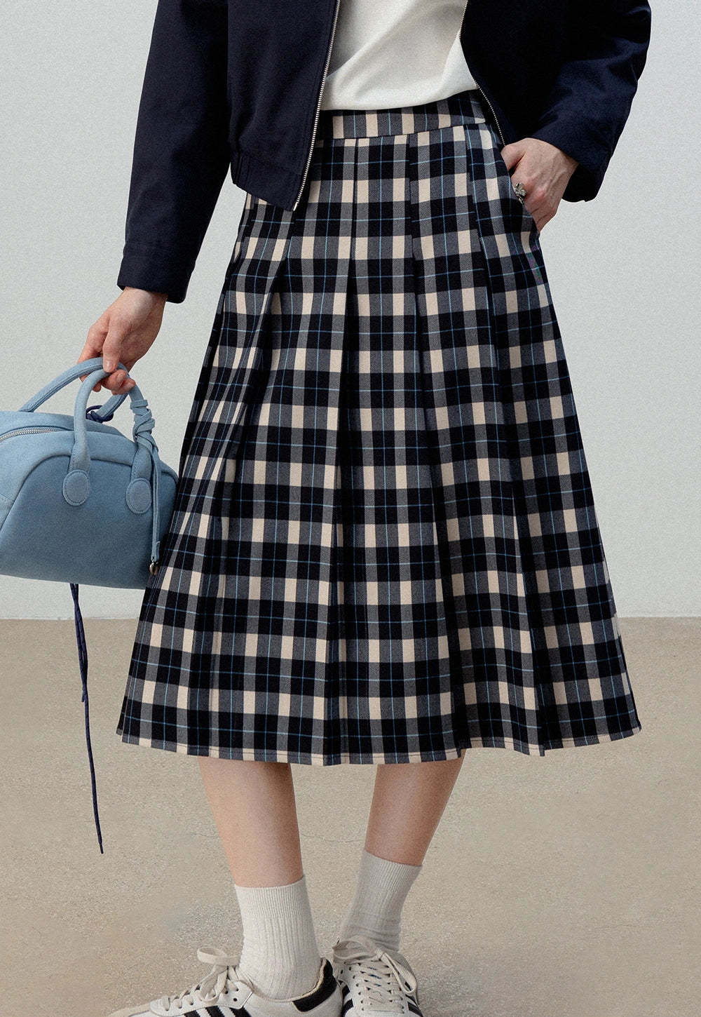 Navy Plaid-Skirts(Shipping within 3-10 days)