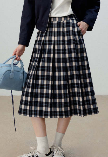 Navy Plaid-Skirts(Shipping within 3-10 days)