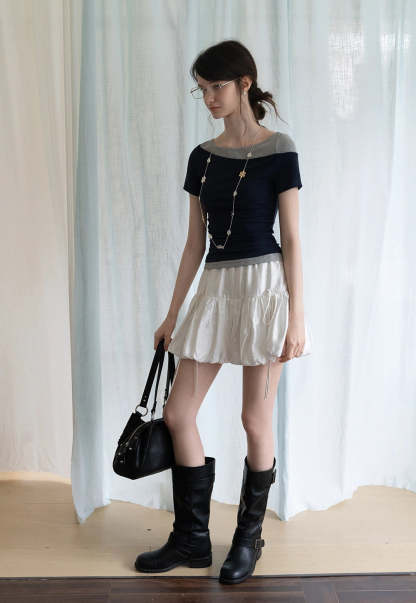 Tiered Bubble Mini Skirt