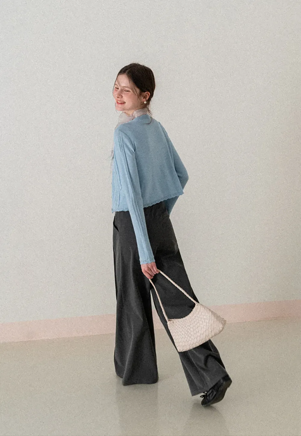 Long Sleeve Knit Sweater with Lace Trim