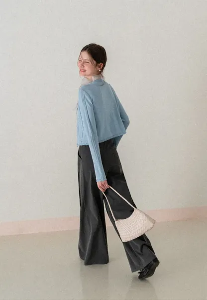 Long Sleeve Knit Sweater with Lace Trim