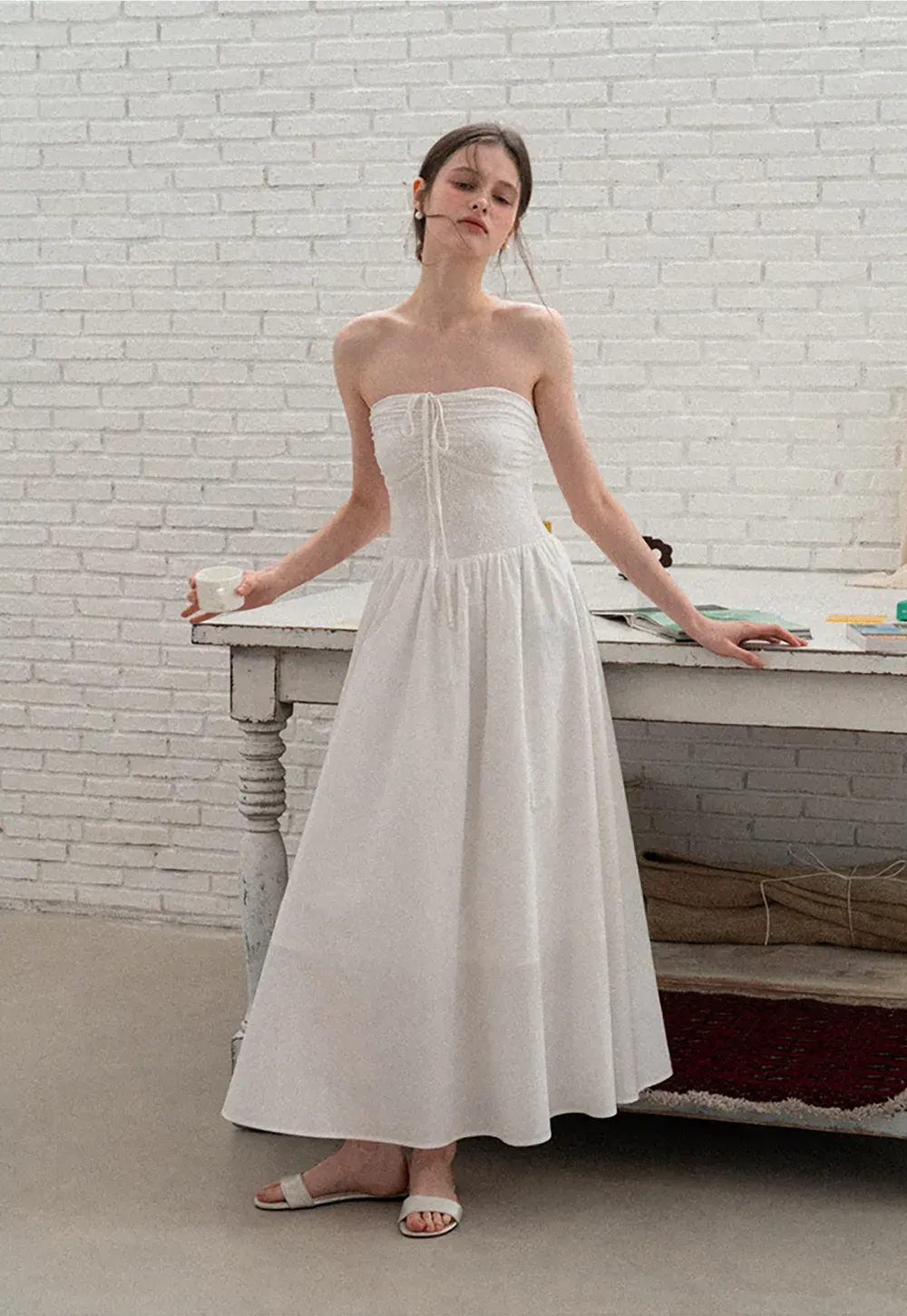 Strapless Maxi Dress with Front Bow Detail