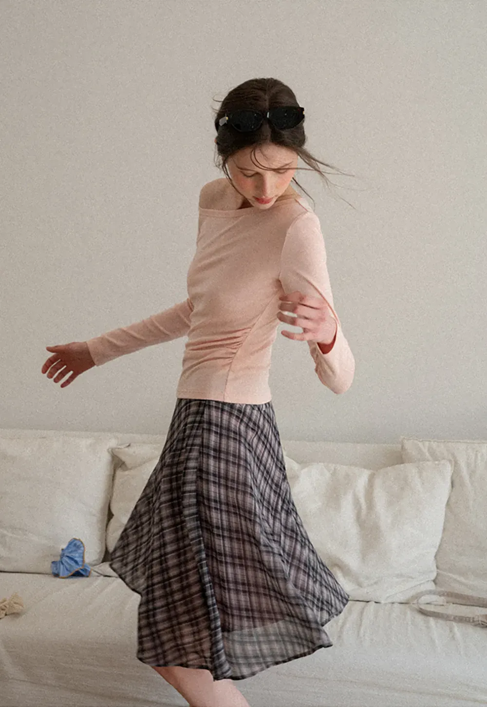 Plaid Pleated Midi Skirt