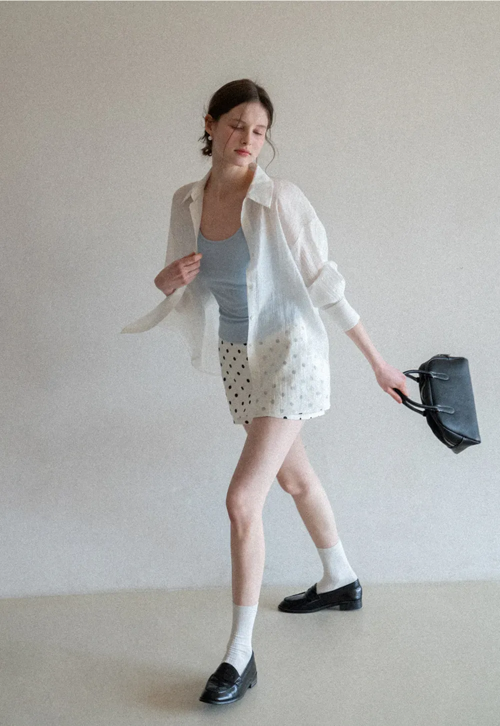 Lightweight Button Up Shirt with V Neck and Long Sleeves