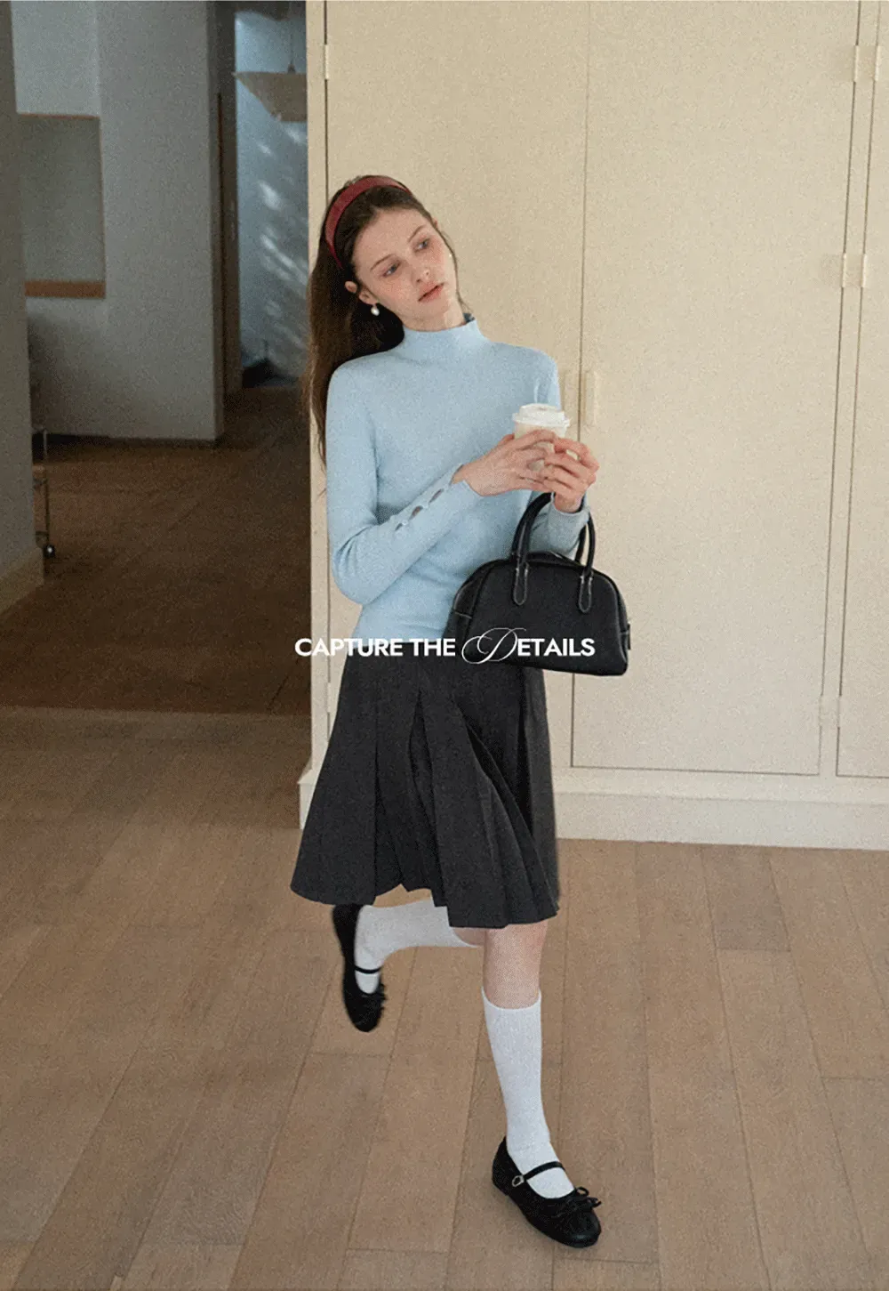 Elegant High Neck Knit Sweater with Button Detail Sleeve